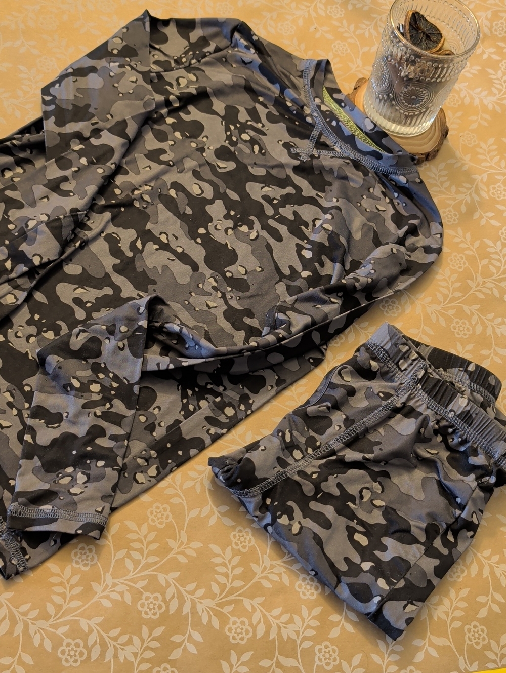 Cuddl Duds Kids Two-Piece Gray and Black Camo Pajama Set